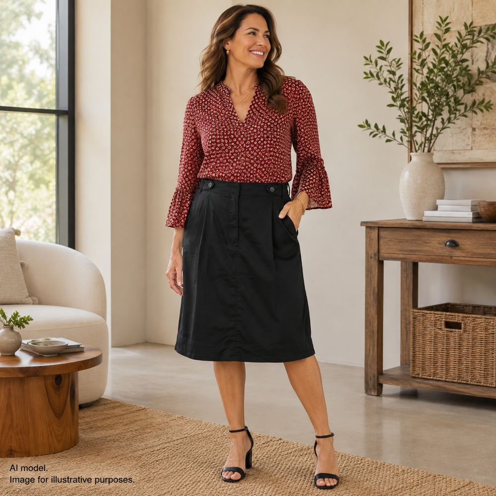 Maeve Skirt Womens 14 Black Linen Blend Knee Length Pencil Pockets Anthropologie